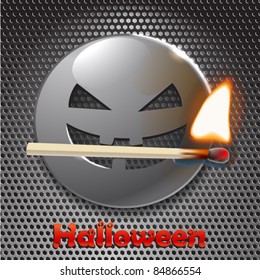 Halloween metal smiling face with fire. ready for your text