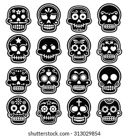 Halloween, Mexican sugar skull, Dia de los Muertos - cartoon icons
