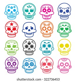 Halloween, Mexican sugar skull, Dia de los Muertos - cartoon icons