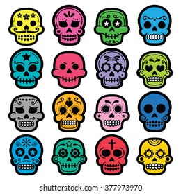 Halloween, Mexican sugar skull, Dia de los Muertos - cartoon icons