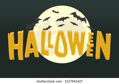 halloween midnight green moon inscription Happy vector logo with. Halloween lettering composition for banner, poster, greeting card, party invitation