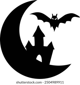 Halloween Midnight vector silhouette, isolated white background. 