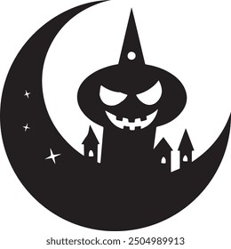 Halloween Midnight vector silhouette, isolated white background. 