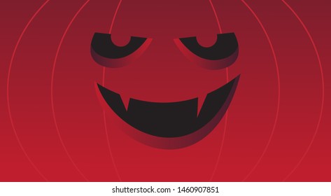 Halloween Minimalist Background. Evil Face of Red Jack O' Lantern. Vector Illustration.