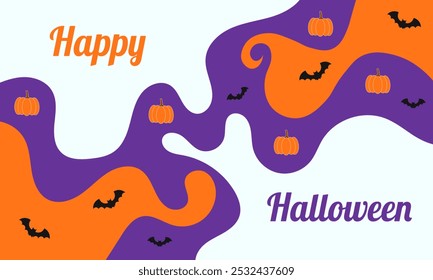 Halloween Minimalist Background with Pumpkins And Bats