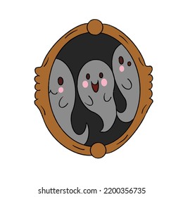 Halloween mirror with three cute ghosts illustration