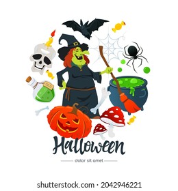 Halloween - modern cartoon style colored rounded poster