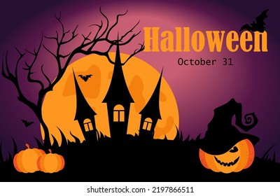 Halloween. Modern international holiday. It is celebrated every year on October 31st, the eve of All Saints' Day. Vector.