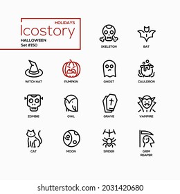 Halloween - modern line design style icons set