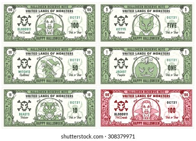 Halloween money banknotes that you can use for board games, on Halloween projects or you can print and give to kids on Halloween