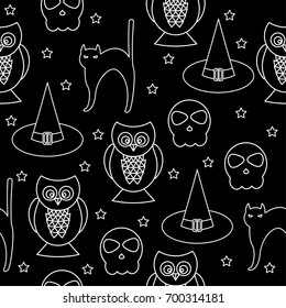 Halloween monochrome seamless pattern background. Abstract black and white halloween pattern for design card, party invitation, poster, album, menu, t shirt, bag print etc.