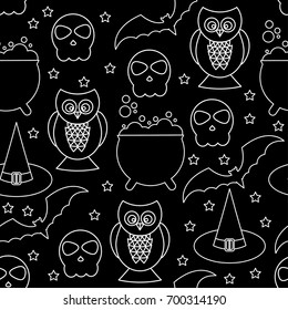 Halloween monochrome seamless pattern background. Abstract black and white halloween pattern for design card, party invitation, poster, album, menu, t shirt, bag print etc.
