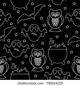 Halloween monochrome seamless pattern background. Abstract black and white halloween pattern for design card, party invitation, poster, album, menu, t shirt, bag print etc.