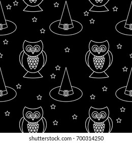 Halloween monochrome seamless pattern background. Abstract black and white halloween pattern for design card, party invitation, poster, album, menu, t shirt, bag print etc.