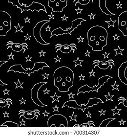 Halloween monochrome seamless pattern background. Abstract black and white halloween pattern for design card, party invitation, poster, album, menu, t shirt, bag print etc.