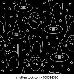 Halloween monochrome seamless pattern background. Abstract black and white halloween pattern for design card, party invitation, poster, album, menu, t shirt, bag print etc.