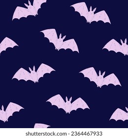 Patrón monocromo sin fisuras de Halloween con simples siluetas de murciélago lindas. Ilustración dibujada a mano.