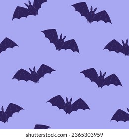 Patrón monocromo sin fisuras de Halloween con simples siluetas de murciélago lindas. Ilustración dibujada a mano.