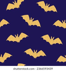 Halloween monochrome seamless pattern with simple cute bat silhouettes. Hand drawn illustration.