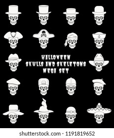 Halloween monochrome skulls vector mega set