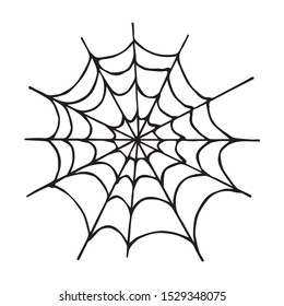 Halloween monochrome spider web on white background. Vector illustration isolated spooky background for october night party. Decorative element for invitations cards, textile, print and design.