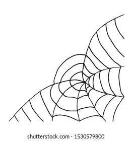 Halloween monochrome spider web on white background. Vector illustration isolated spooky background for october night party. Decorative element for invitations cards, textile, print and design.