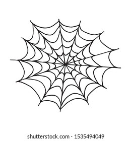 Halloween monochrome spider web on white background. Vector illustration isolated spooky background for october night party. Decorative element for invitations cards, textile, print and design.