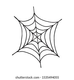 Halloween monochrome spider web on white background. Vector illustration isolated spooky background for october night party. Decorative element for invitations cards, textile, print and design.