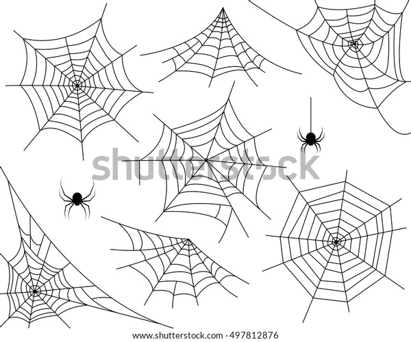 Halloween\
monochrome spider web and spiders isolated on white background.\
Hector venom cobweb set. Vector\
illustration