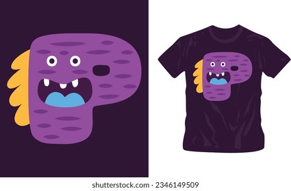 Halloween monster alphabet cool t-shirt design editable template