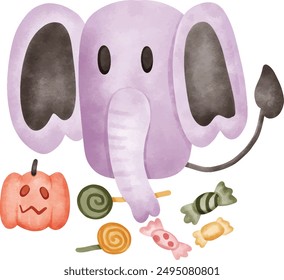 Halloween Monster baby elephant. Water color hand drawing vector file.