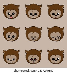 halloween monster baby werewolf wolf brown cute sad happy angry smile cry love kid mascot icon emoji vector illustration bundle