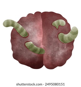 Halloween Monster brain. Water color hand drawing vector file.