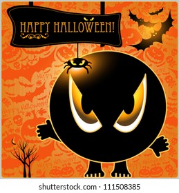 Halloween monster card or background. Vector art.