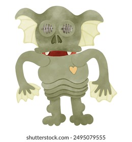 Halloween Monster chameleon. Water color hand drawing vector file.