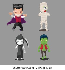 Halloween monster characters collection set vector