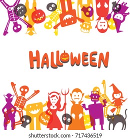 Halloween Monster Characters Frame, Shape and Colorful Vector Illustration