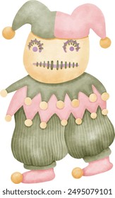 Halloween Monster clown. Water color hand drawing vector file.