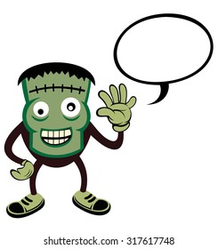 Halloween monster costume. frankenstein with talk bubble