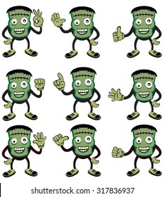 Halloween monster costume.vector 9 set of frankenstein with hand gestures