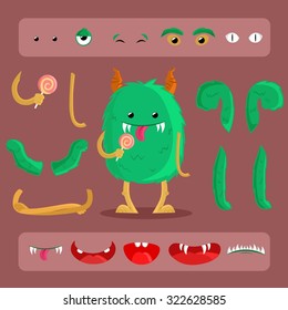 Halloween, monster design attributes,body parts and other details of vector image illustration set for decoration, postcards, posters, stickers, labels and other  creative needs.