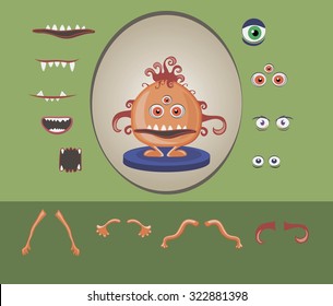 Halloween, monster design attributes,body parts and other details of vector image illustration set for decoration, postcards, posters, stickers, labels and other  creative needs.