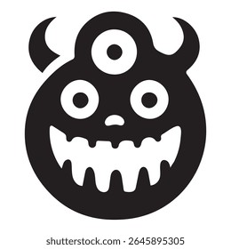 Halloween monster face emoji icon silhouette vector illustration on white background