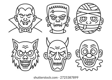 Halloween Monster Gesichter Kollektion Vampir Mumie