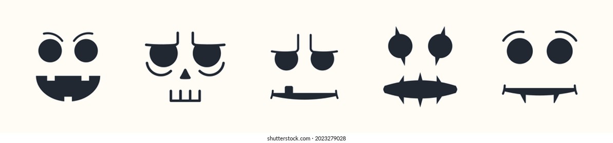 Halloween monster faces. Halloween stickers. Monster faces like halloween pumpkin, skull, vampire. Horror icons. Vector illustration