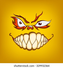 halloween monster, hand-drawing vector illustration, face square avatar, 
pumpkin beast, smiley face icon