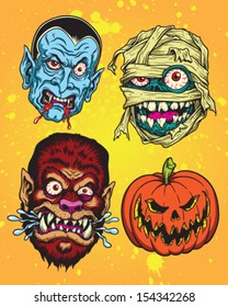 Halloween Monster Head Vector Set