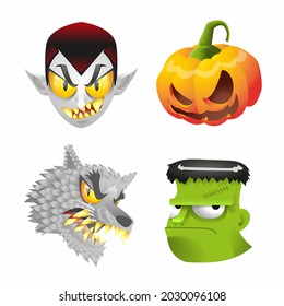 halloween monster head vector set