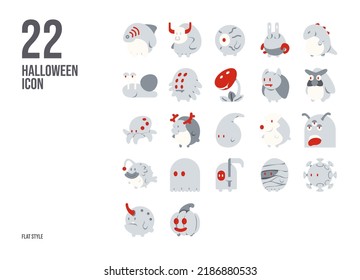 Halloween Monster Icon Set In Flat Style, 512 x 512 pixel.