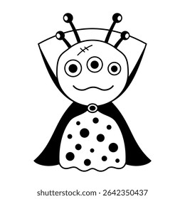 Halloween monster isolated black and white clipart. Cute spooky Halloween character, Happy Halloween hand drawn vector illustration in flat style
